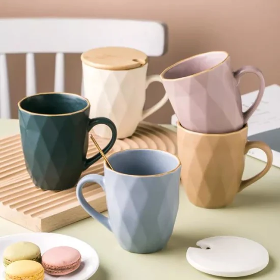 Tazza opaca con coperchio, cucchiaio, tazza da tè in ceramica nordica di grande capacità, tazza da caffè con logo personalizzato